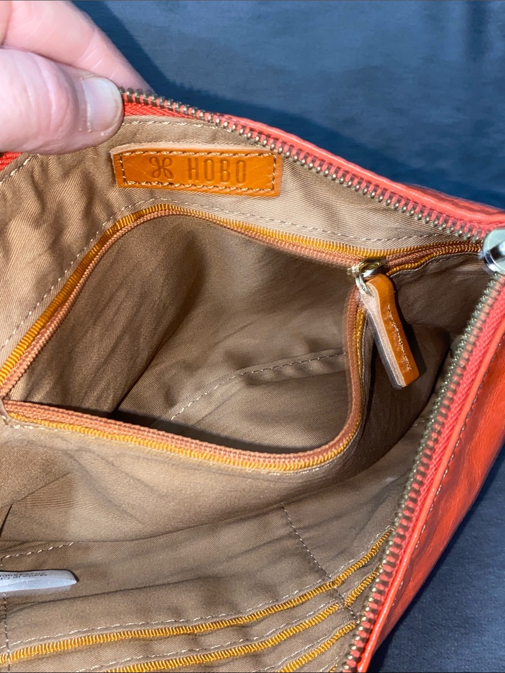HOBO Orange Leather Ring-Handle Wristlet - Picture 5 of 9